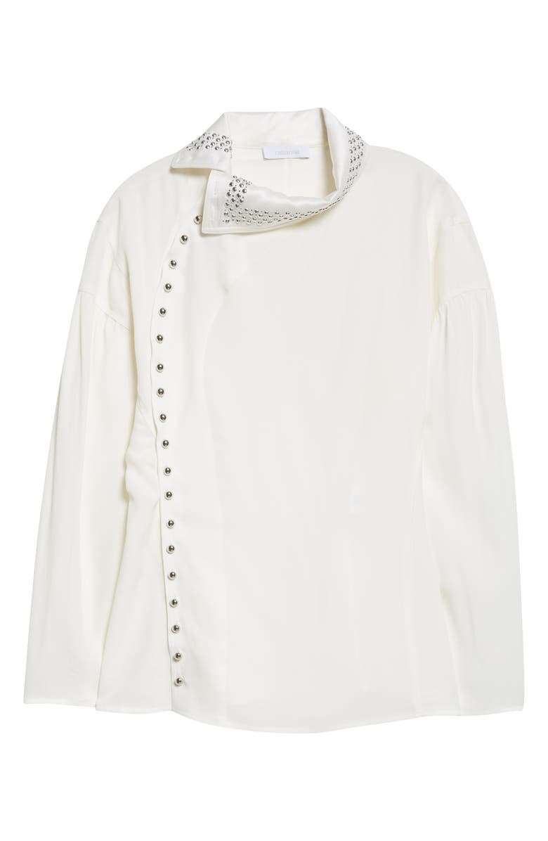 Rabanne Studded Asymmetric Reversed Satin Top, Alternate, color, Coconut Milk