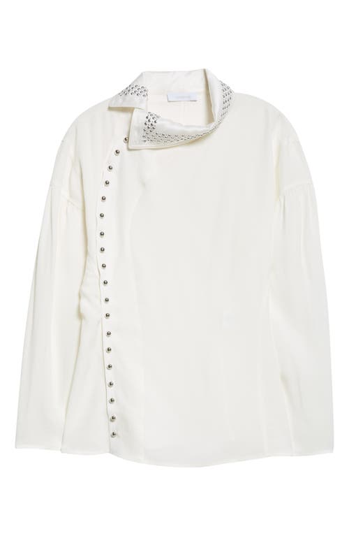 Rabanne Studded Asymmetric Reversed Satin Top In White