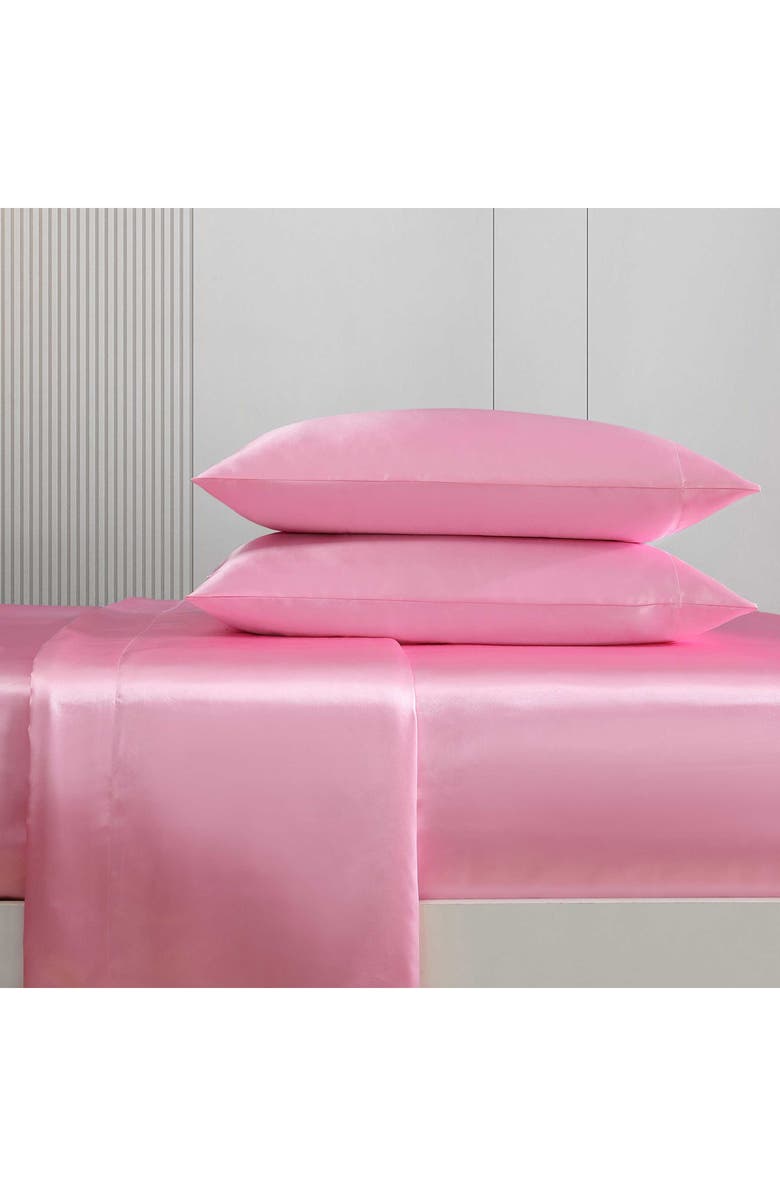 Betsey Johnson Solid Satin Sheet Set, Alternate, color, Light Pastel Pink