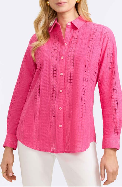 Zoey Mixed Stitch Button-Up Shirt