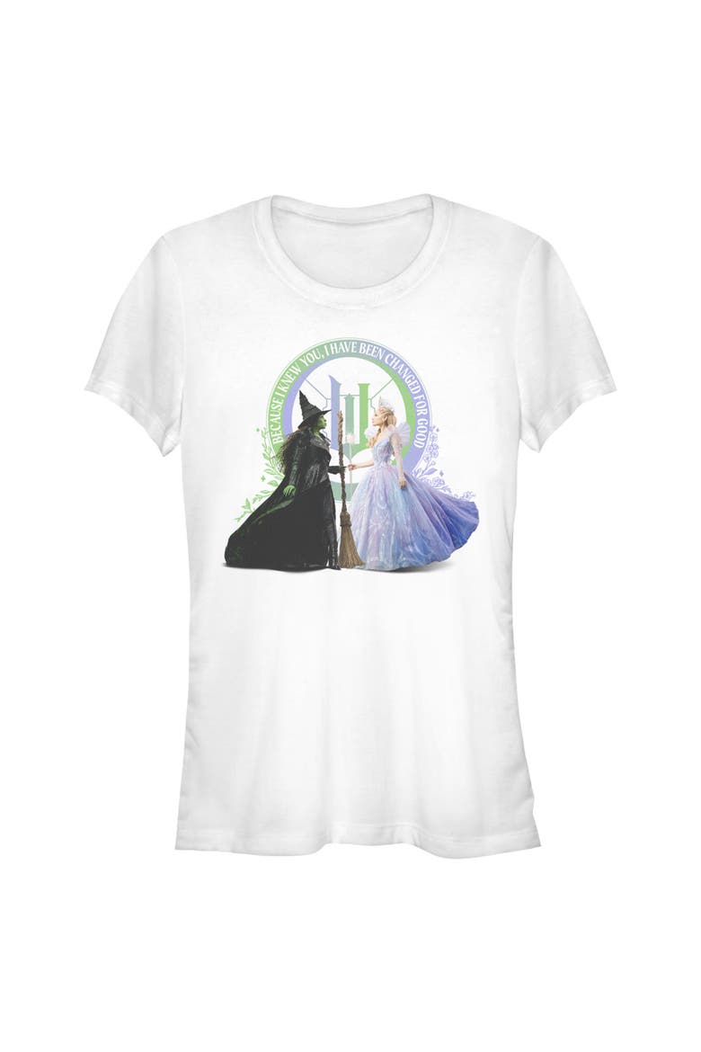 Junior's Elphaba and Glinda I Have Been Changed Short Sleeve Graphic T-Shirt, Main, color, White