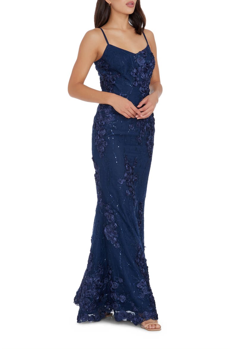 Giovanna Floral Sequin Mermaid Gown, Alternate, color, NAVY