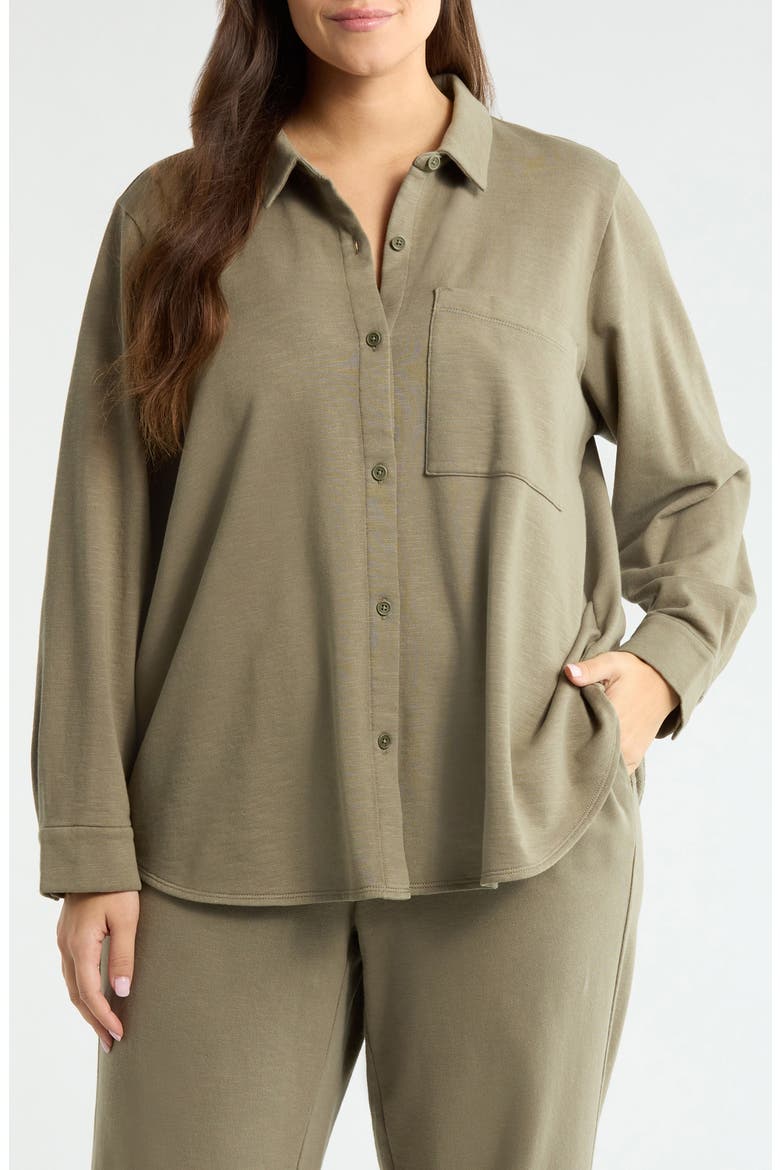 Classic Organic Cotton Terry Button-Up Shirt, Main, color, BAY LEAF