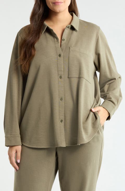 Classic Organic Cotton Terry Button-Up Shirt (Plus)