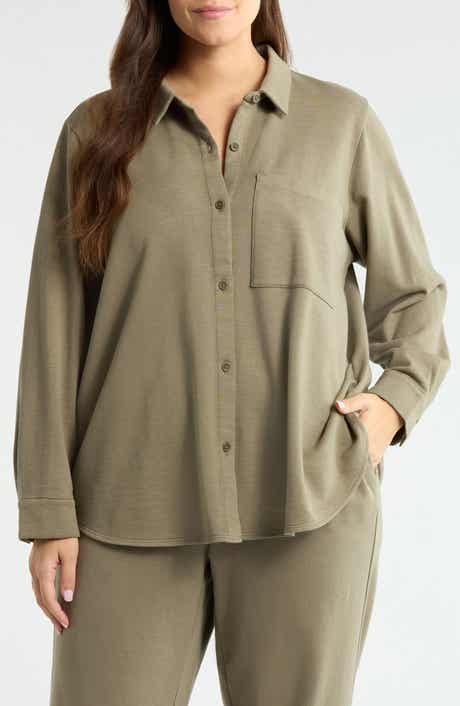 Eileen Fisher Classic Organic Cotton Terry Button-Up Shirt