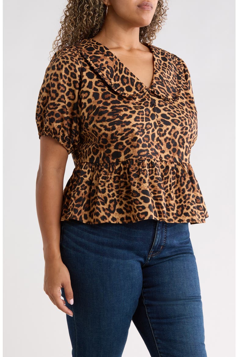 Ruffle Chelsea Collar Peplum Top, Alternate, color, LEOPARD