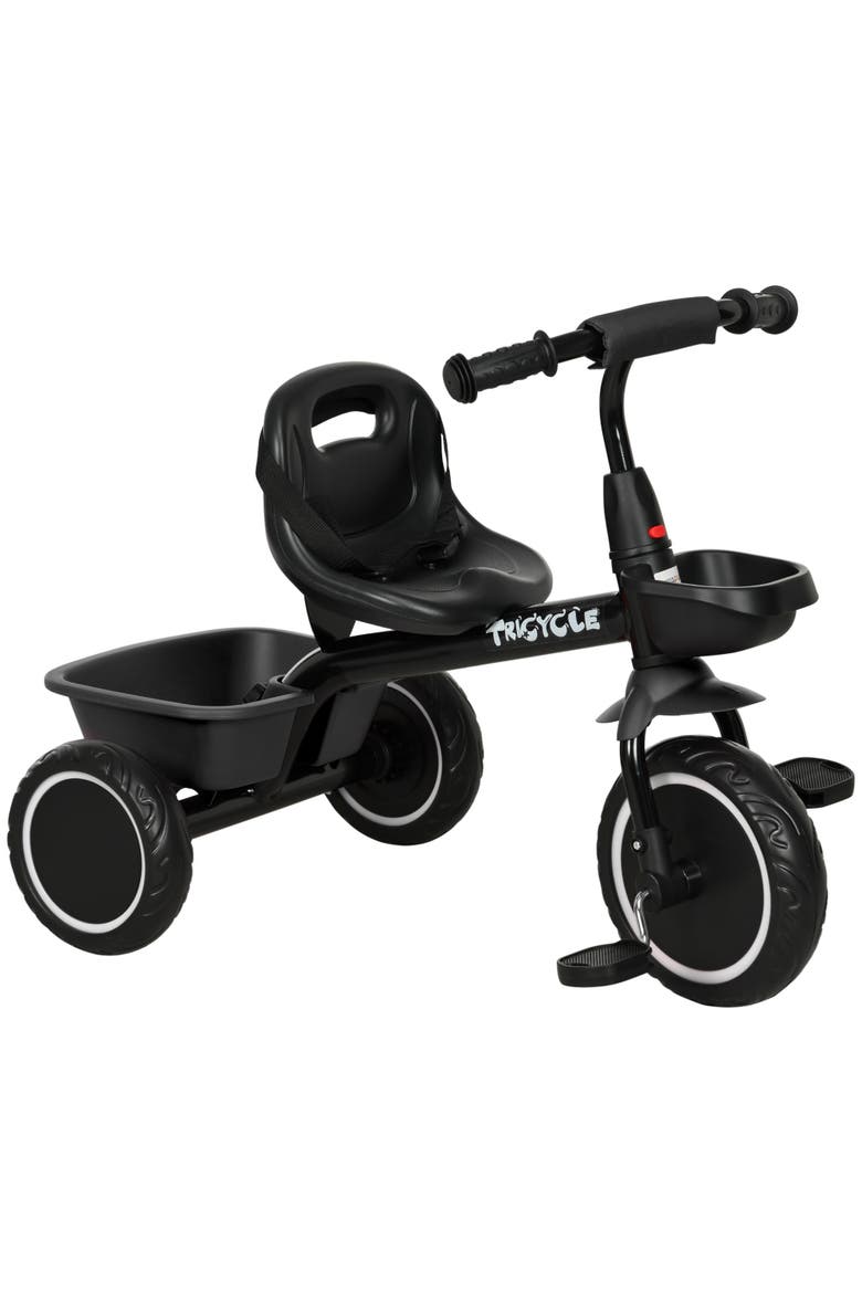 Toddler Tricycle with Adjustable Seat, Storage Baskets​, Main, color, Black