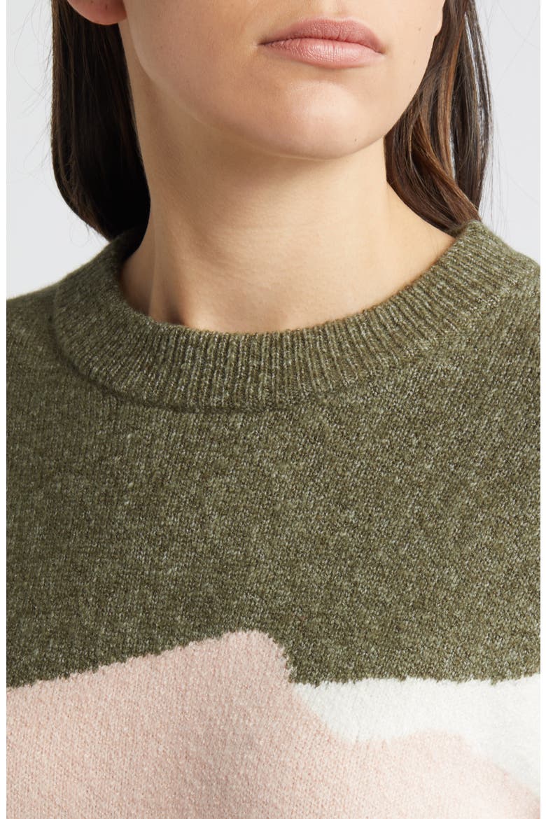 Intarsia Colorblock Crewneck Sweater, Alternate, color, OLIVE KALAMATA LANDSCAPE