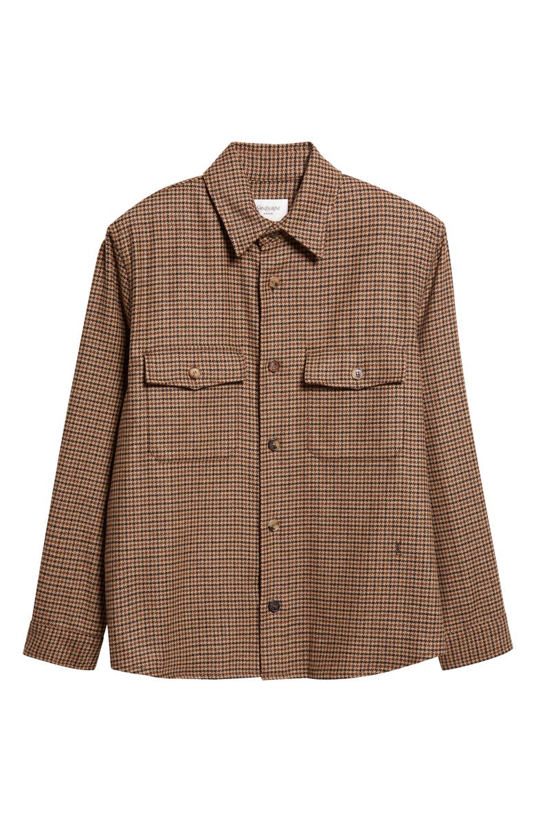 Saint Laurent Puppytooth Overshirt, Main, color, Beige/ Marron/ Noir