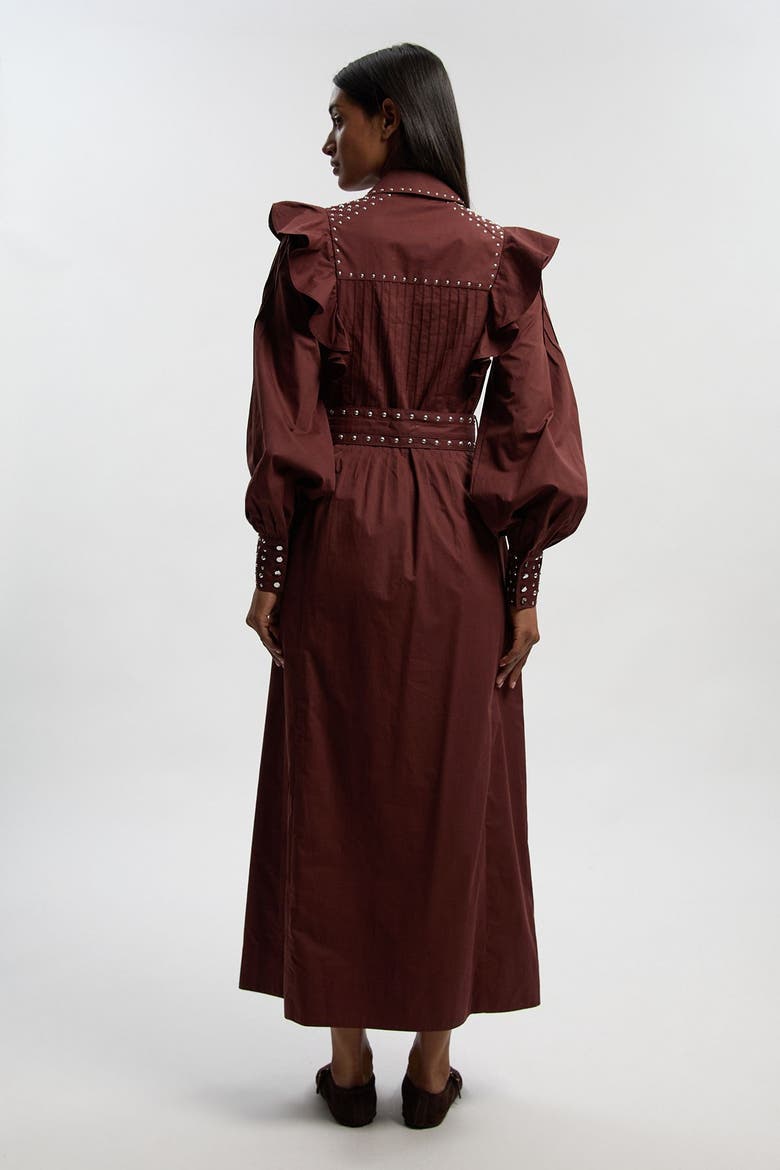 Cotton Studded Maxi Shirt Dress, Alternate, color, Chocolate