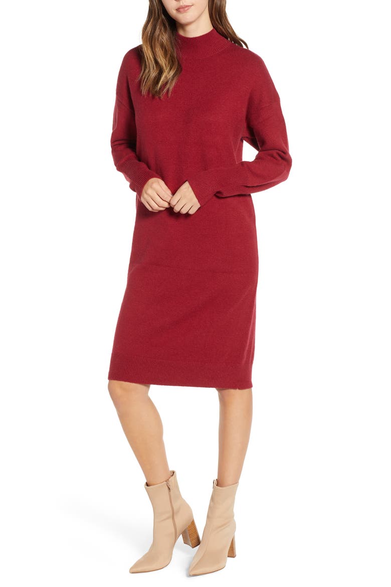Mock Neck Sweater Dress, Main, color, RED TIBETAN