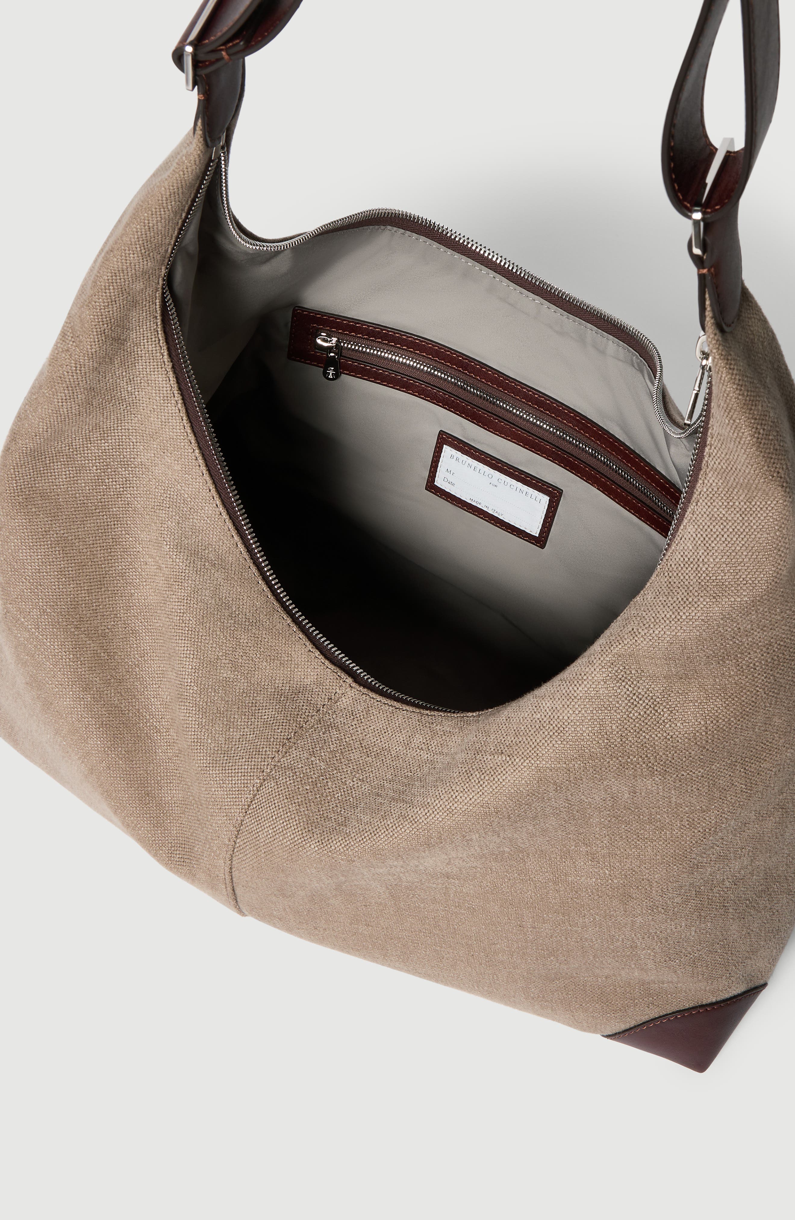 Brunello Cucinelli Canvas and calfskin messenger bag, Alternate, color, Leather