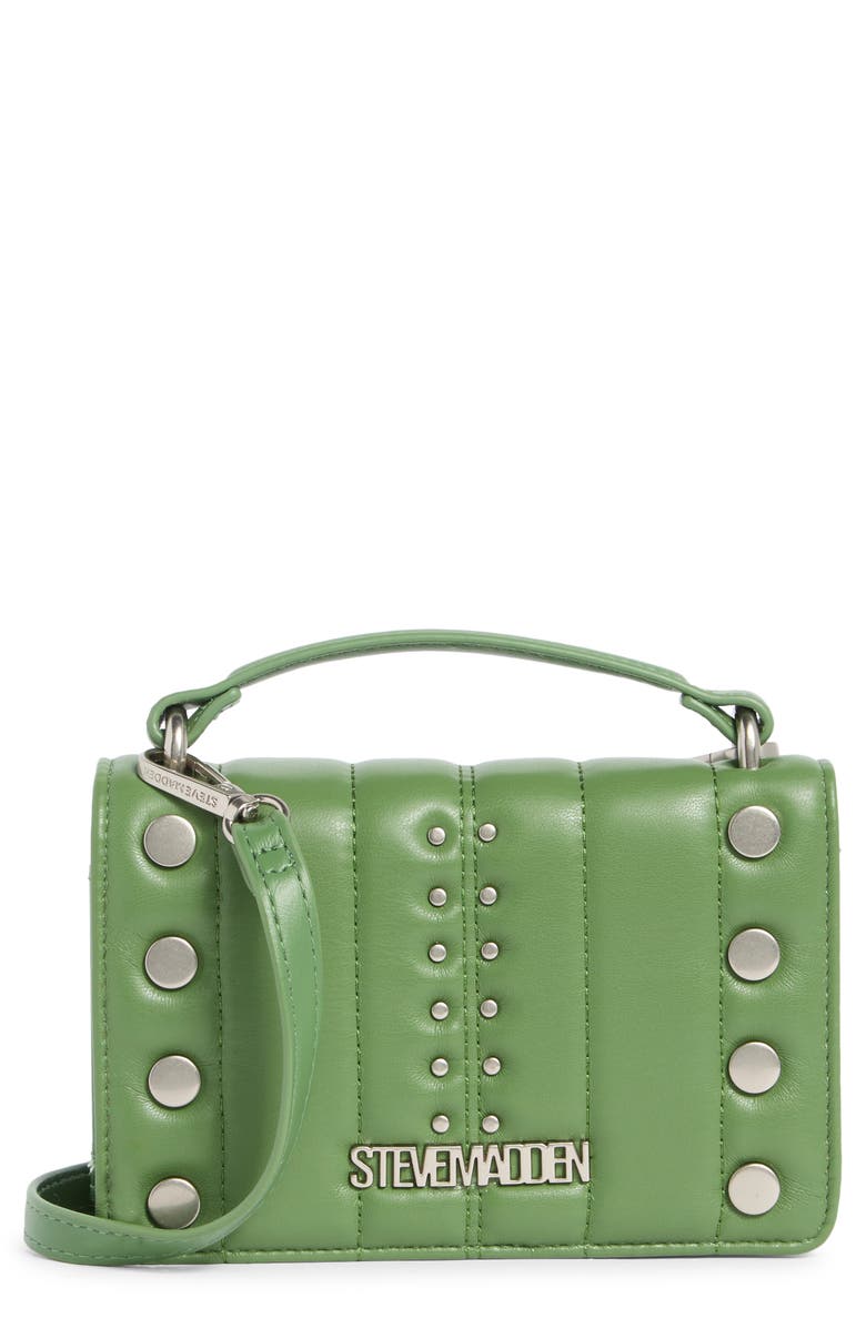 Steve Madden Studded Wallet on a Crossbody Strap, Main, color, Wild Green