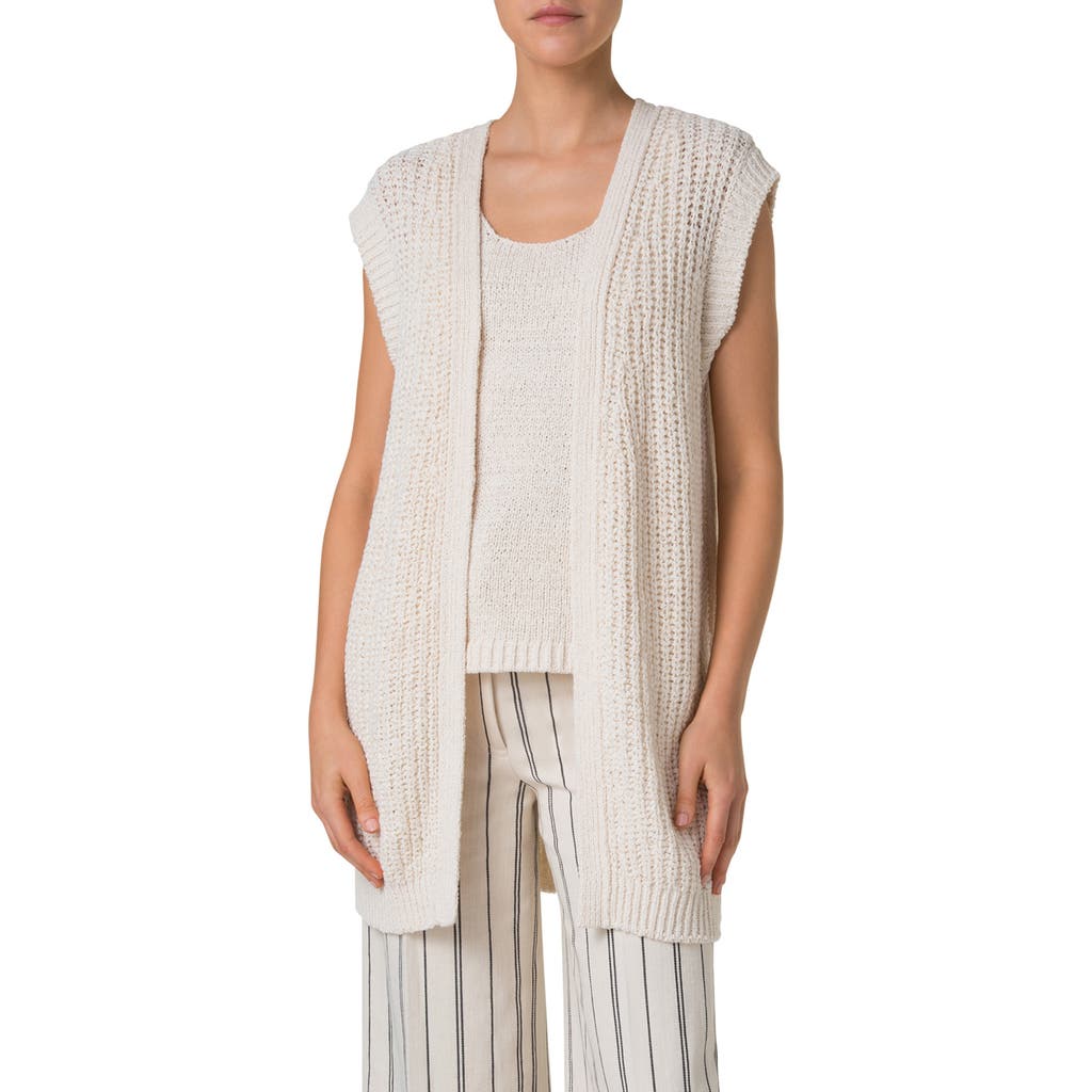 Akris Punto Summer Tweed Knit Open Long Vest In Cashew