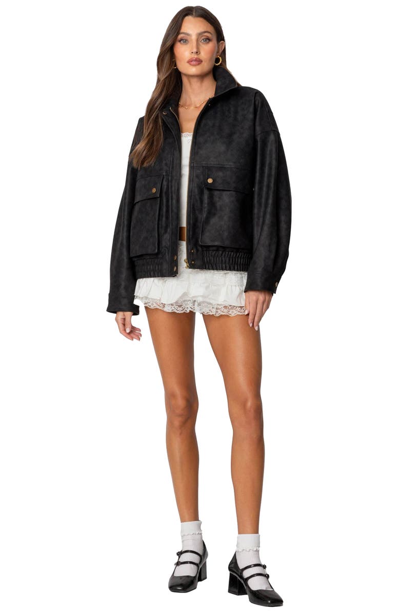 EDIKTED Faux Leather Bomber Jacket, Alternate, color, Black