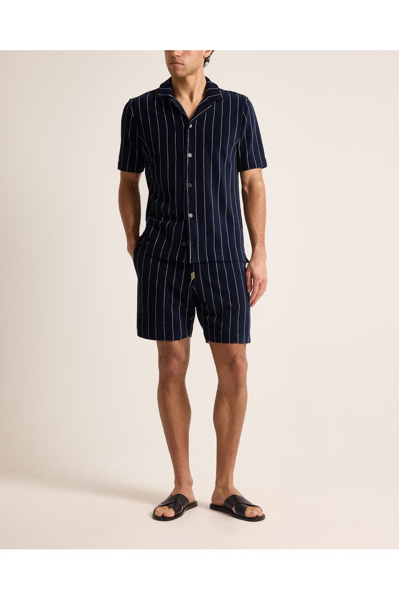 Hawkin Towelling Relaxed Fit Towelling Stripe Shirt, Main, color, NIGHT IRIS/WHITE SAND