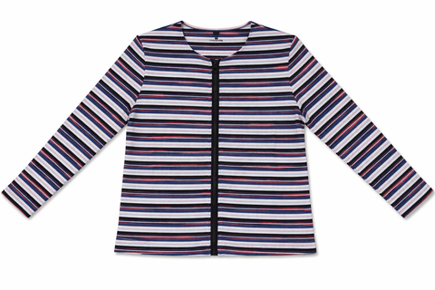Zip Striped Long Sleeve Crewneck Top