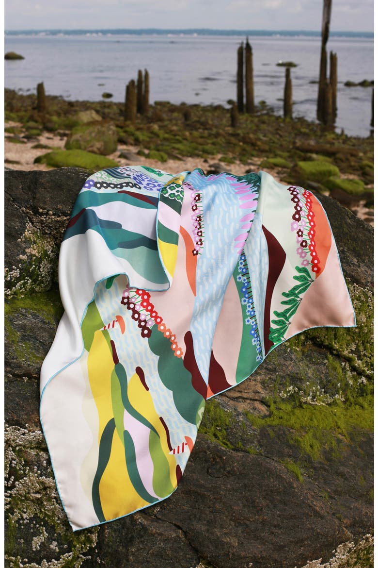 Double Sided Silk Scarf Of Summer, Alternate, color, Blue
