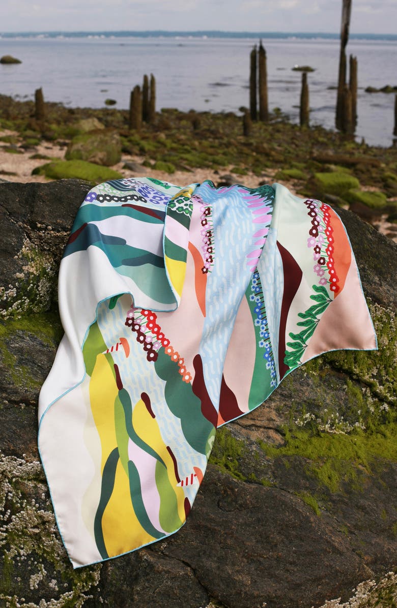 Jessie Zhao New York Double Sided Silk Scarf Of Summer, Alternate, color, Blue