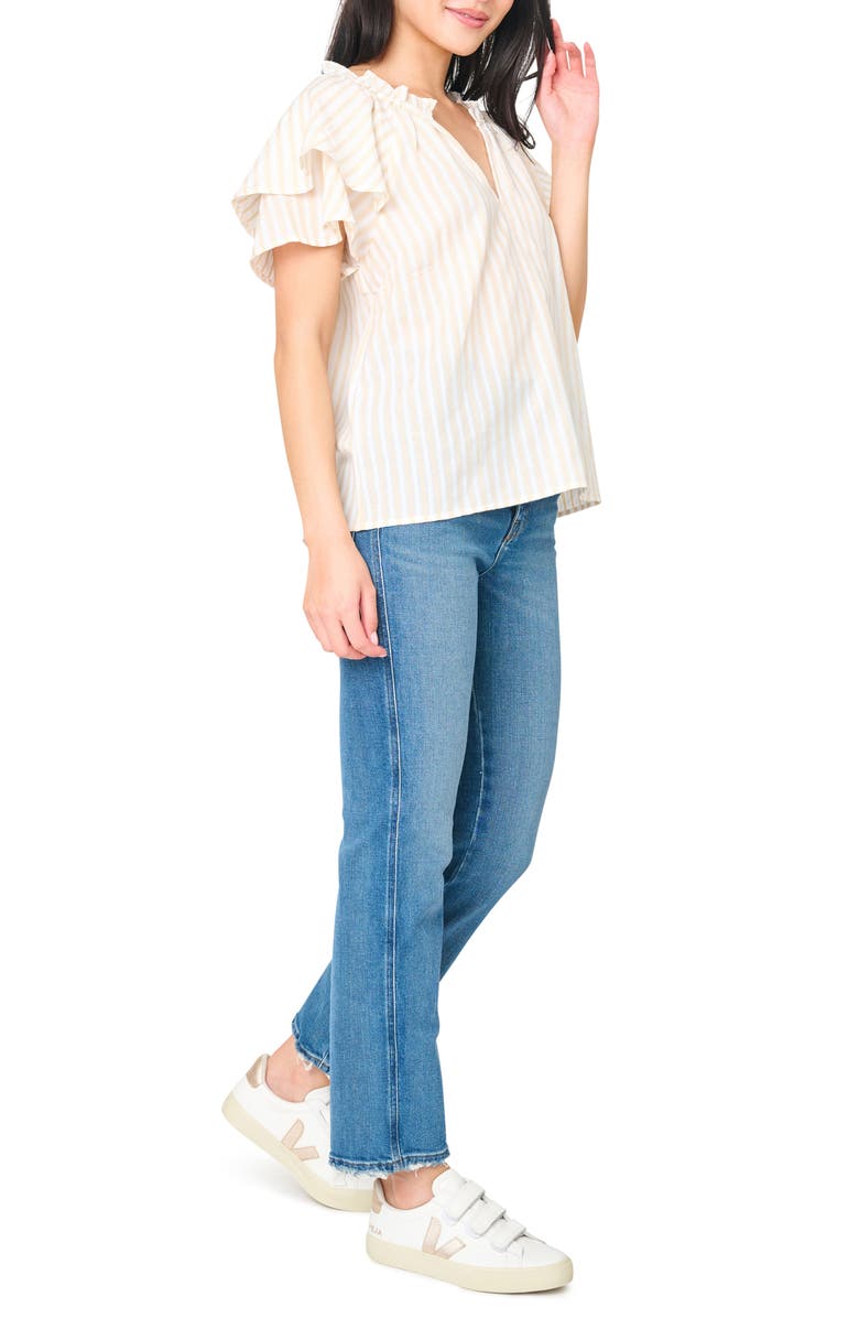 GIBSONLOOK On the Daily Stripe Double Flutter Sleeve Top, Alternate, color, Tan Stripe
