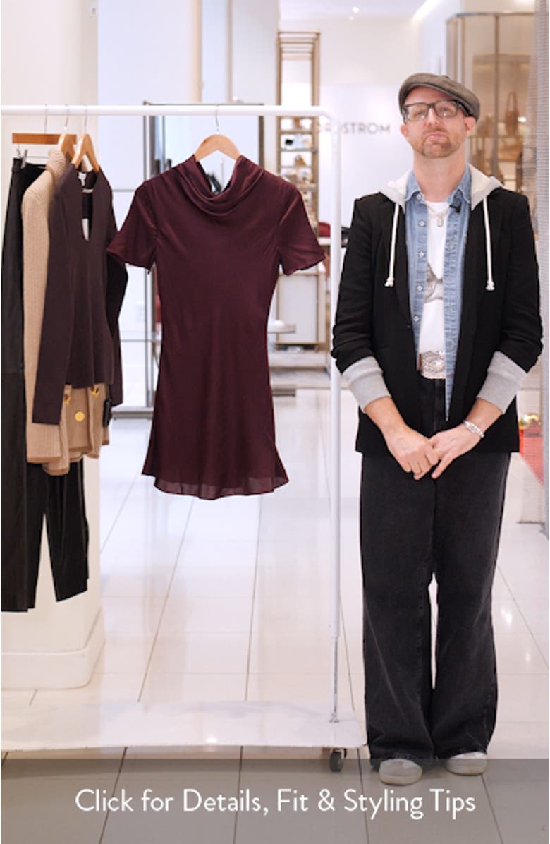 Iris Cowl Neck Stretch Silk Minidress, sales video thumbnail