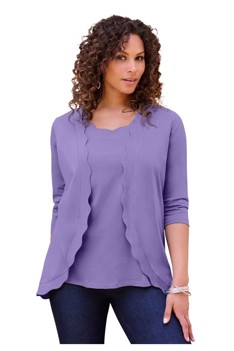 Scalloped Cardigan And Tank Set, Main, color, VINTAGE LAVENDER