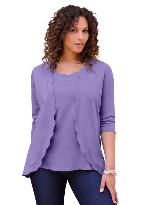 Scalloped Cardigan And Tank Set (Plus)
