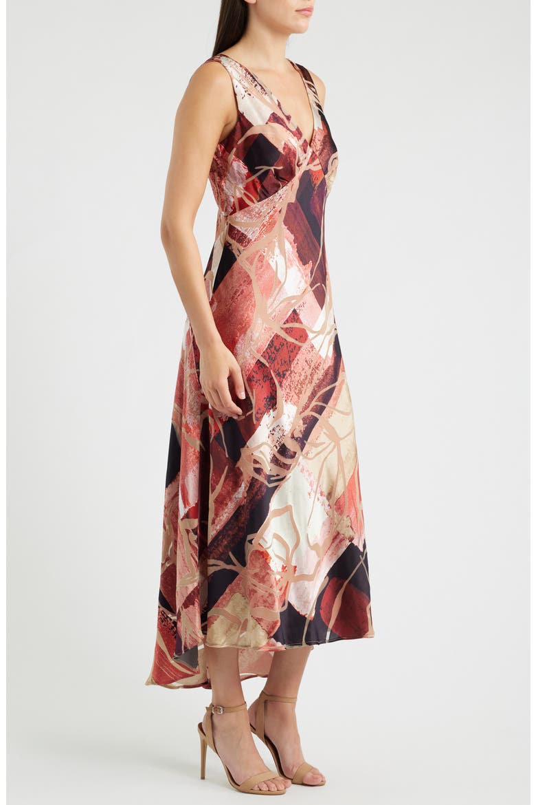 Floral Mixed Print Satin Dress, Alternate, color, DESERT CLAY