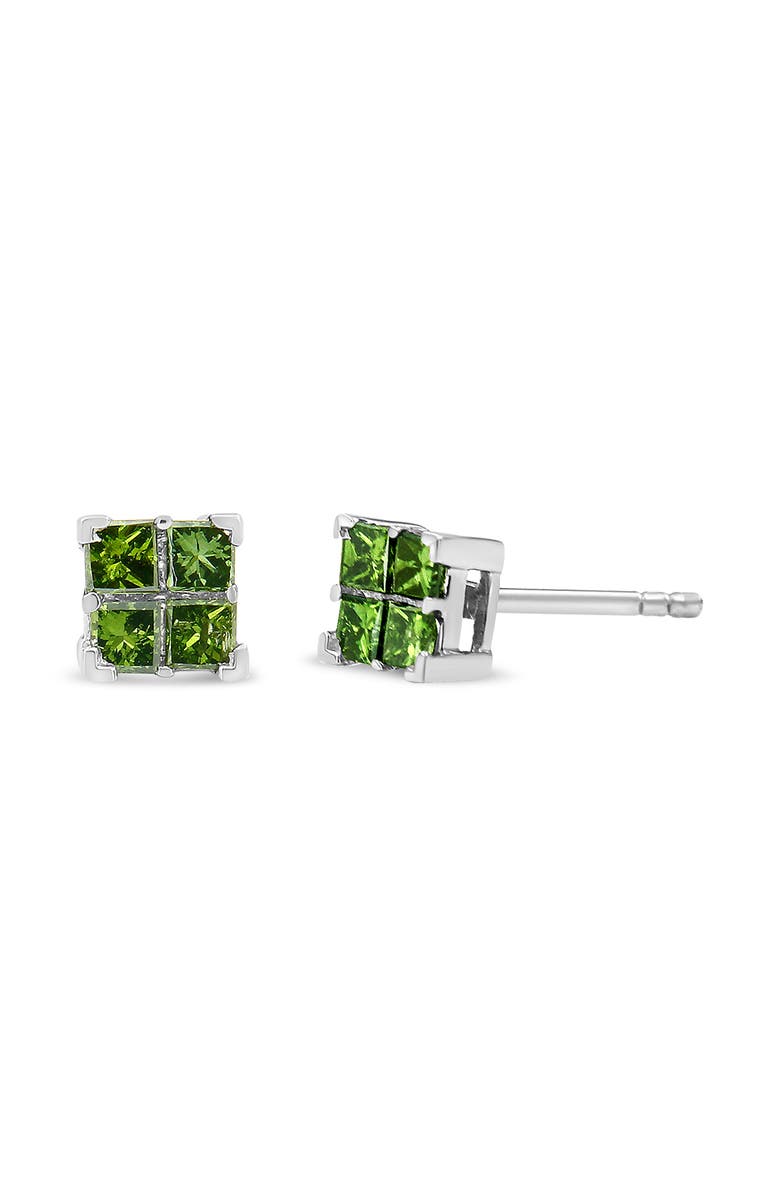 Haus of Brilliance Silver 1/2 Ct Green Princess 4 Stone Composite Quad Stud Earring, Alternate, color, White