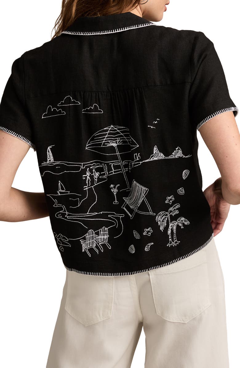 Lucky Brand Beach Embroidered Linen Blend Camp Shirt, Alternate, color, 