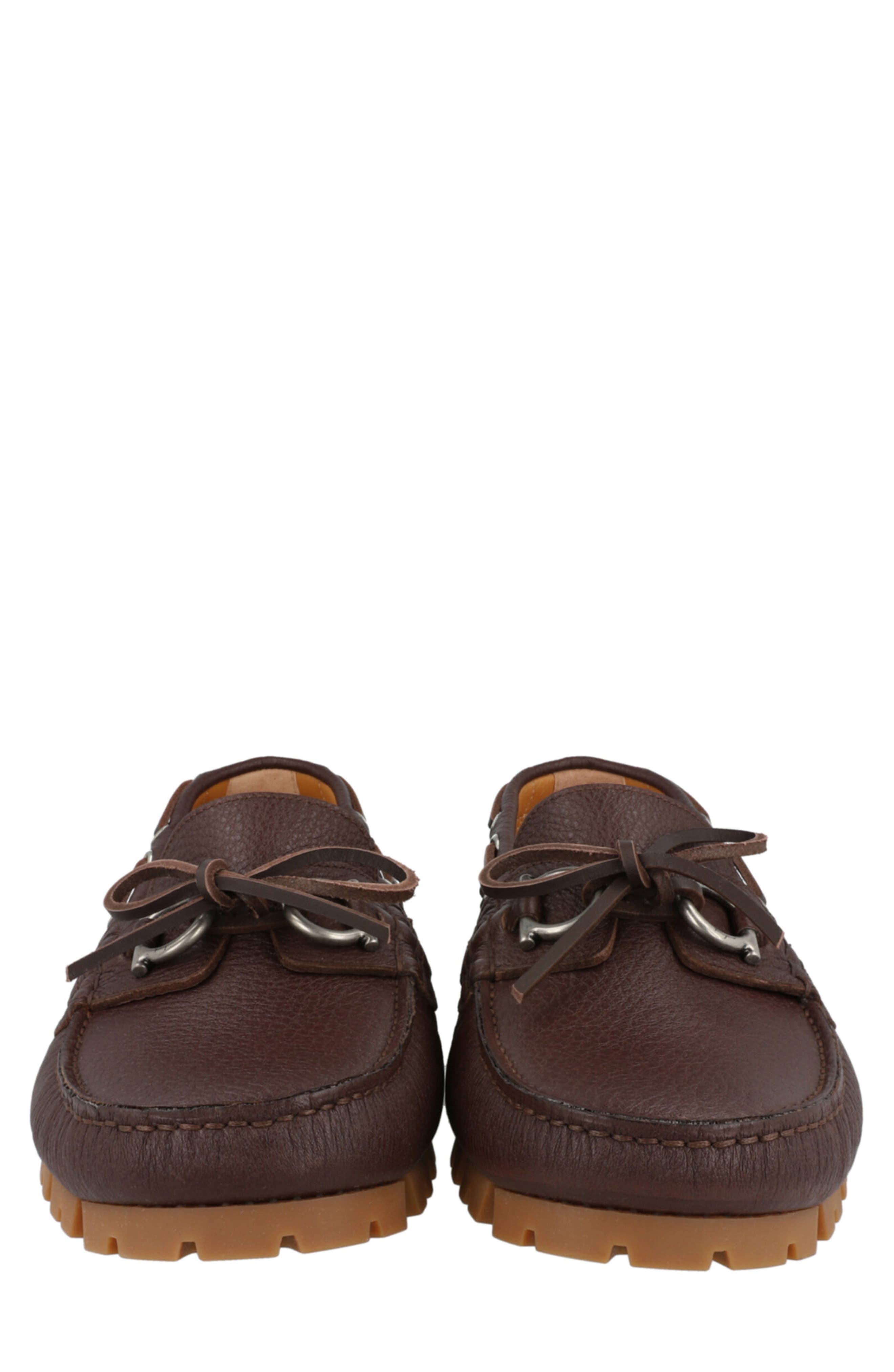 FERRAGAMO Gisoue Leather Boat Shoe, Alternate, color, Brown