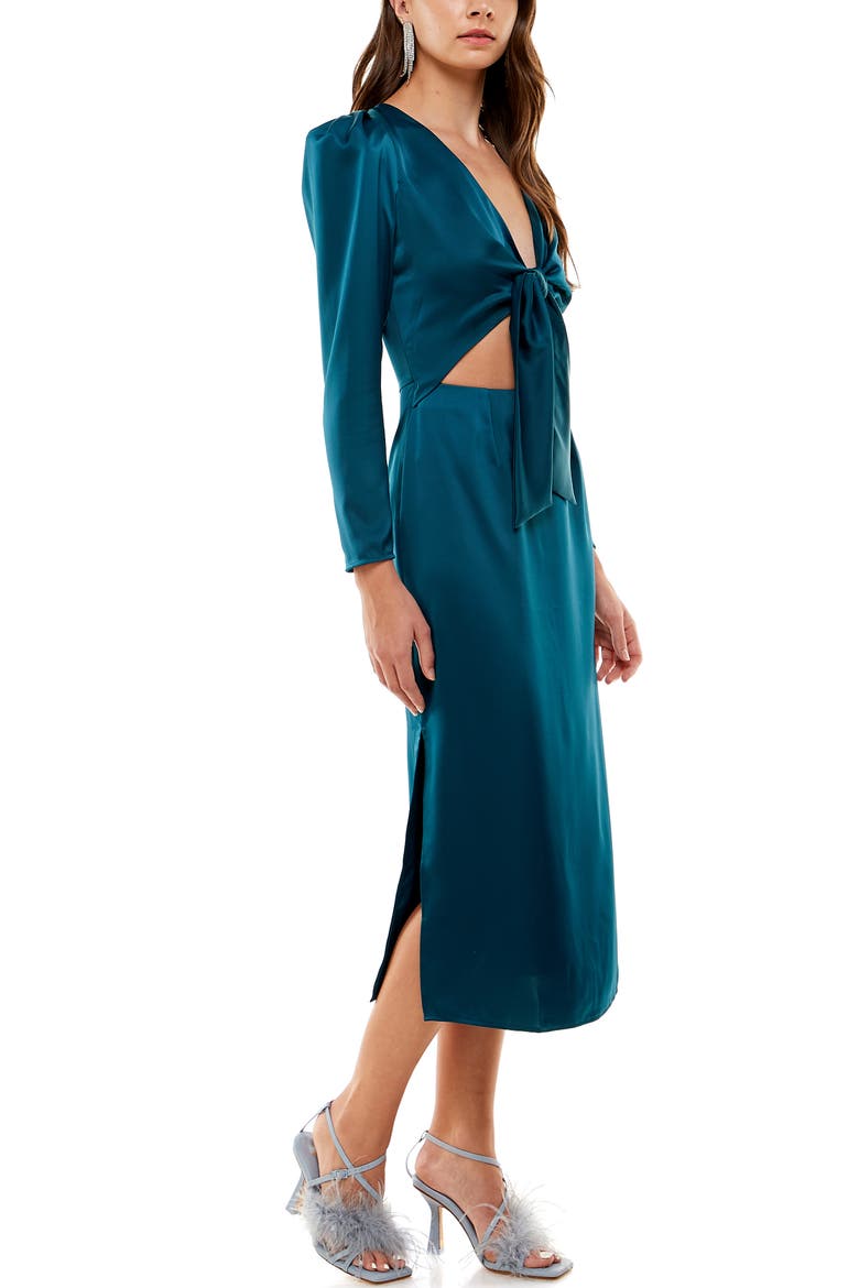 Poppy Tie Front Long Sleeve Cutout Midi Dress, Alternate, color, DARK TEAL