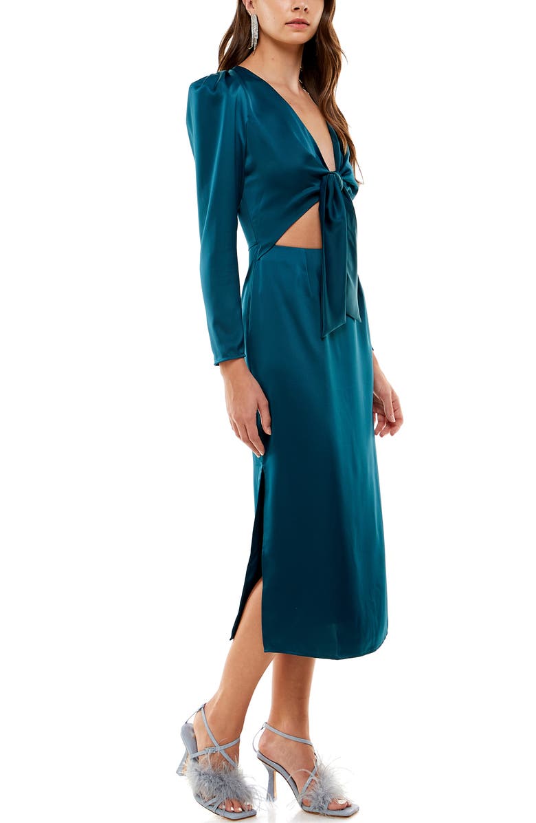 WAYF Poppy Tie Front Long Sleeve Cutout Midi Dress, Alternate, color,