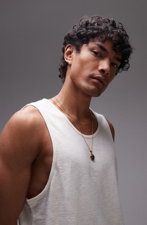 Topman Oversize Slub Cotton & Linen Blend Tank In White