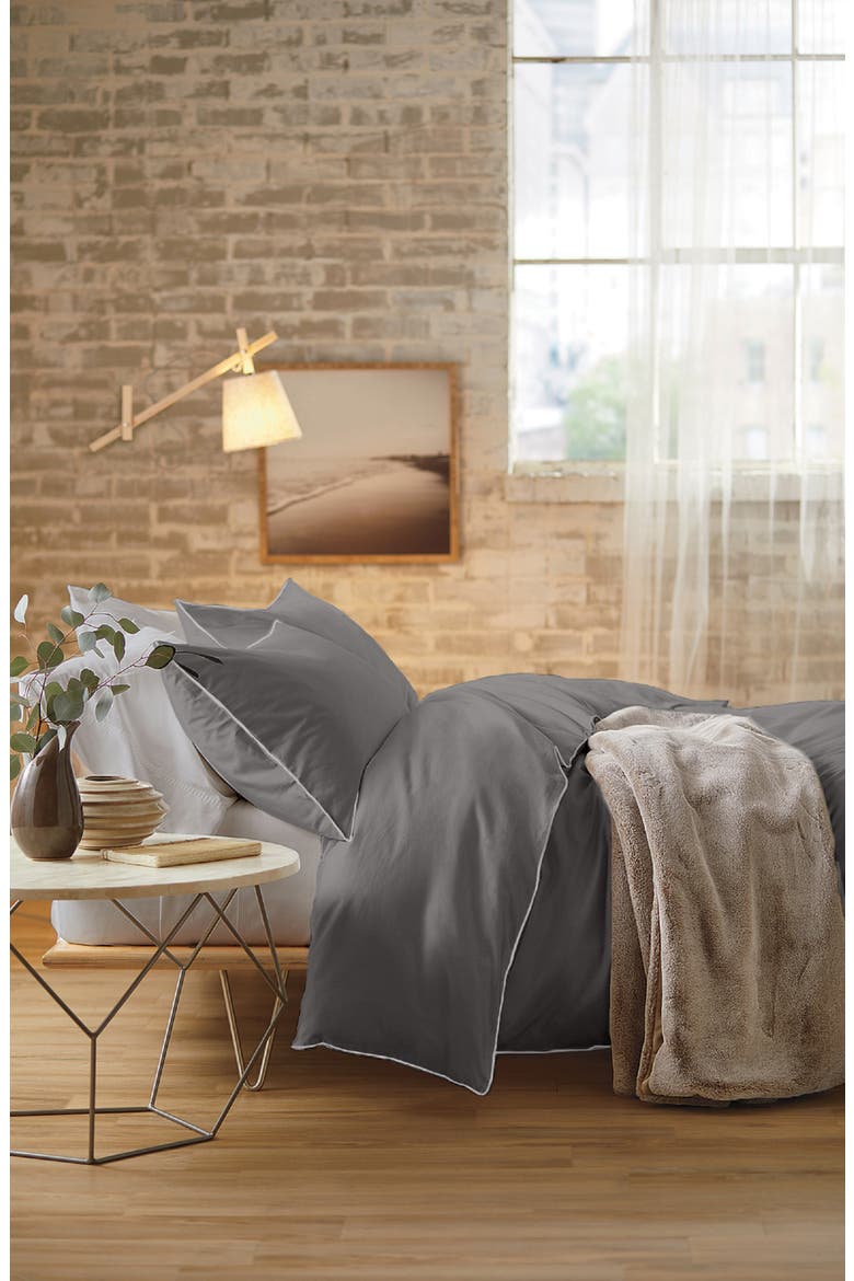 Sateen Duvet Cover & Sham Set, Alternate, color, GREY NICKEL
