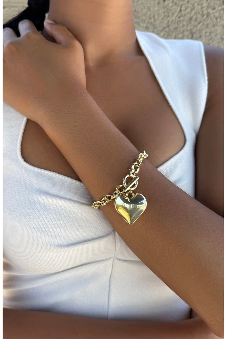 Puffy Heart Chain Bracelet, Alternate, color, GOLD