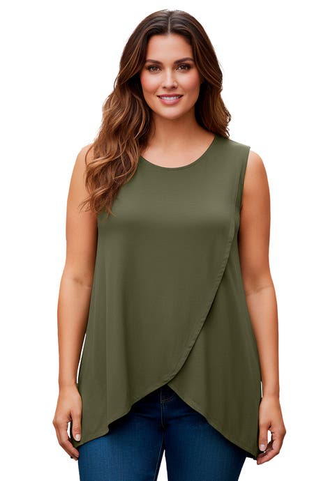 Sleeveless Tulip Overlay Knit Tunic (Plus)