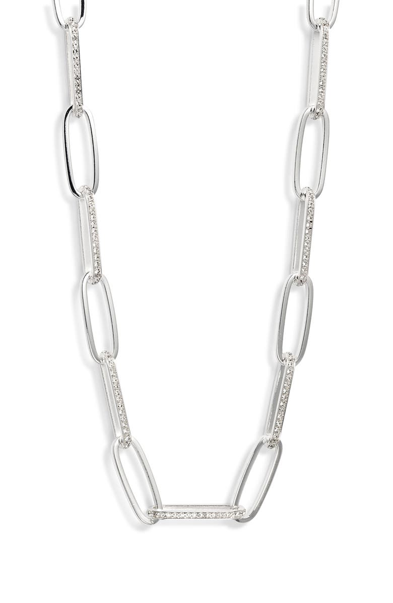 Nordstrom Rhinestone Paper Clip Chain Necklace, Main, color, Clear- Silver