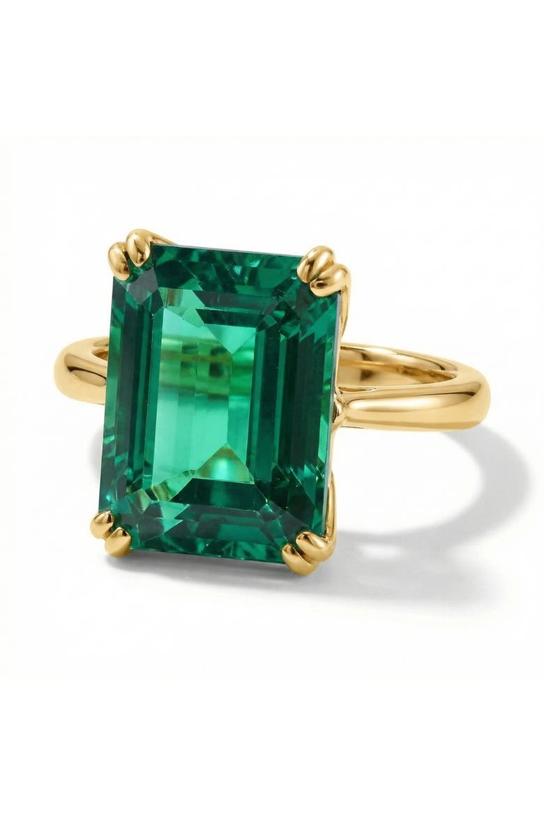 Certified 6 3/4Ct Emerald Solitaire Ring 14k Gold Lab Grown, Alternate, color, 14k Yellow Gold