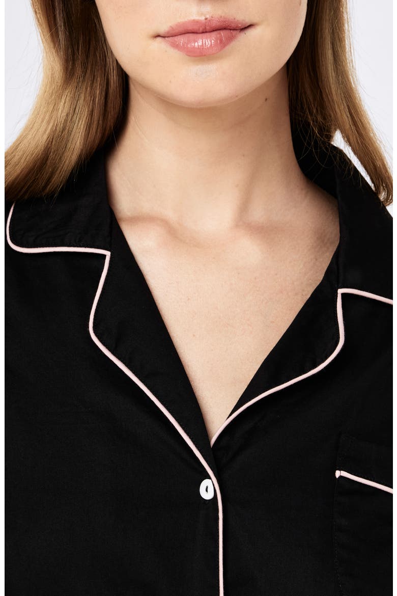 Zoe Contrast Piping Cotton Sateen Pajamas, Alternate, color, BLACK