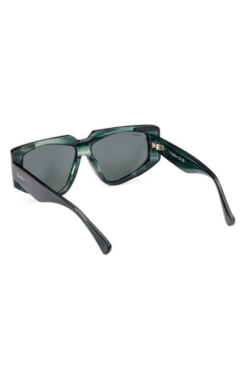 Max Mara Women's Transparent Dark Green Squared Cat-eye Sunglasses In Striped Deep Emerald/emerald