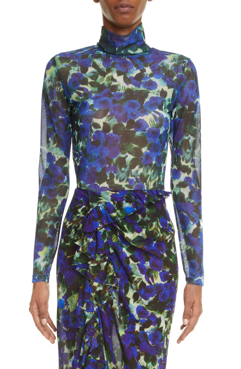 Dries Van Noten Heyser Floral Print Mesh Turtleneck, Main, color, 