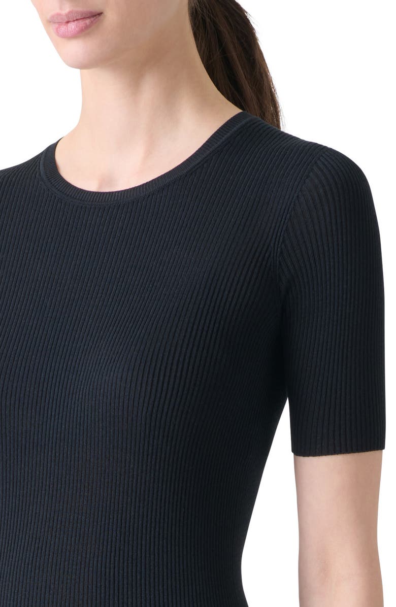 Akris Seamless Short Sleeve Silk & Cotton Rib Sweater, Alternate, color, Black