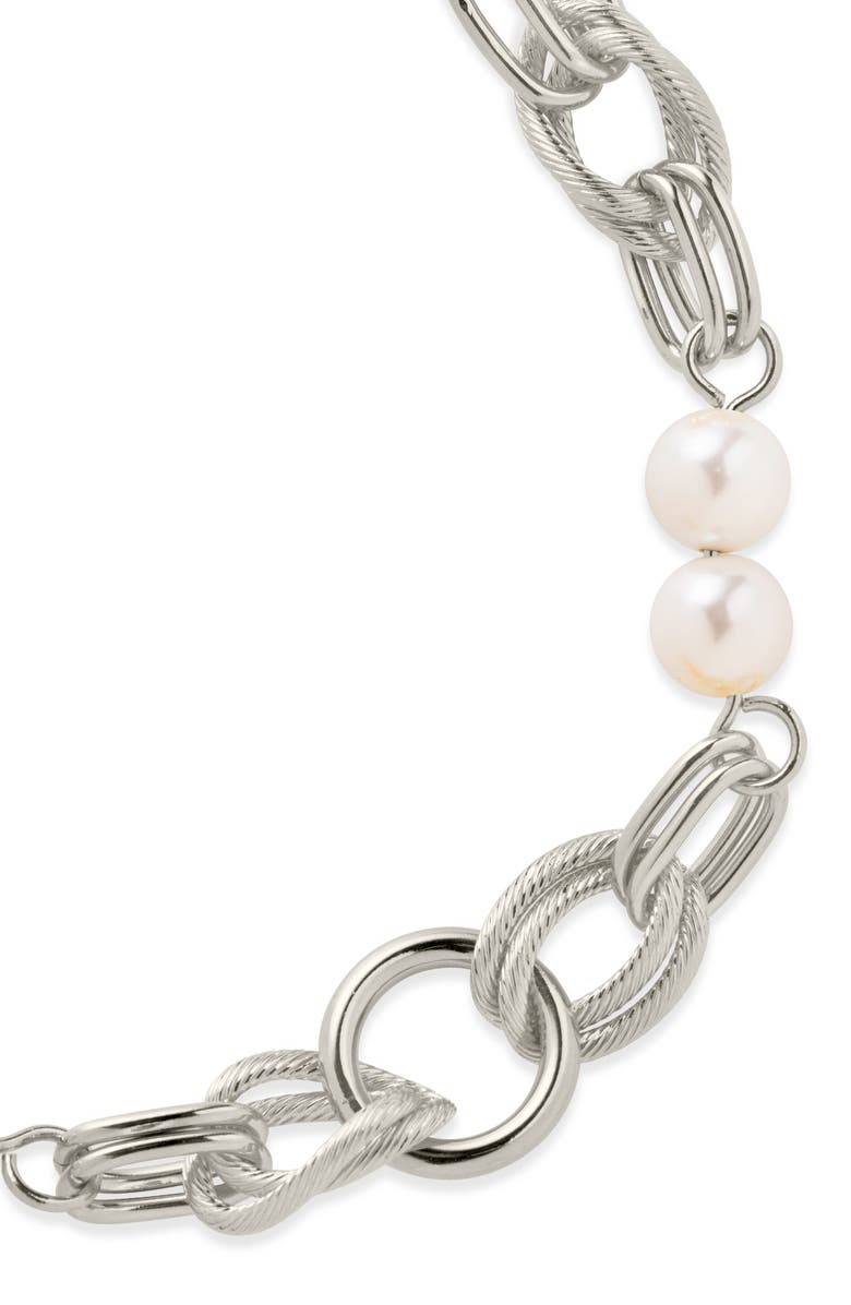 Sterling Forever Ivanna Faux Pearl Chain Bracelet, Alternate, color, Silver
