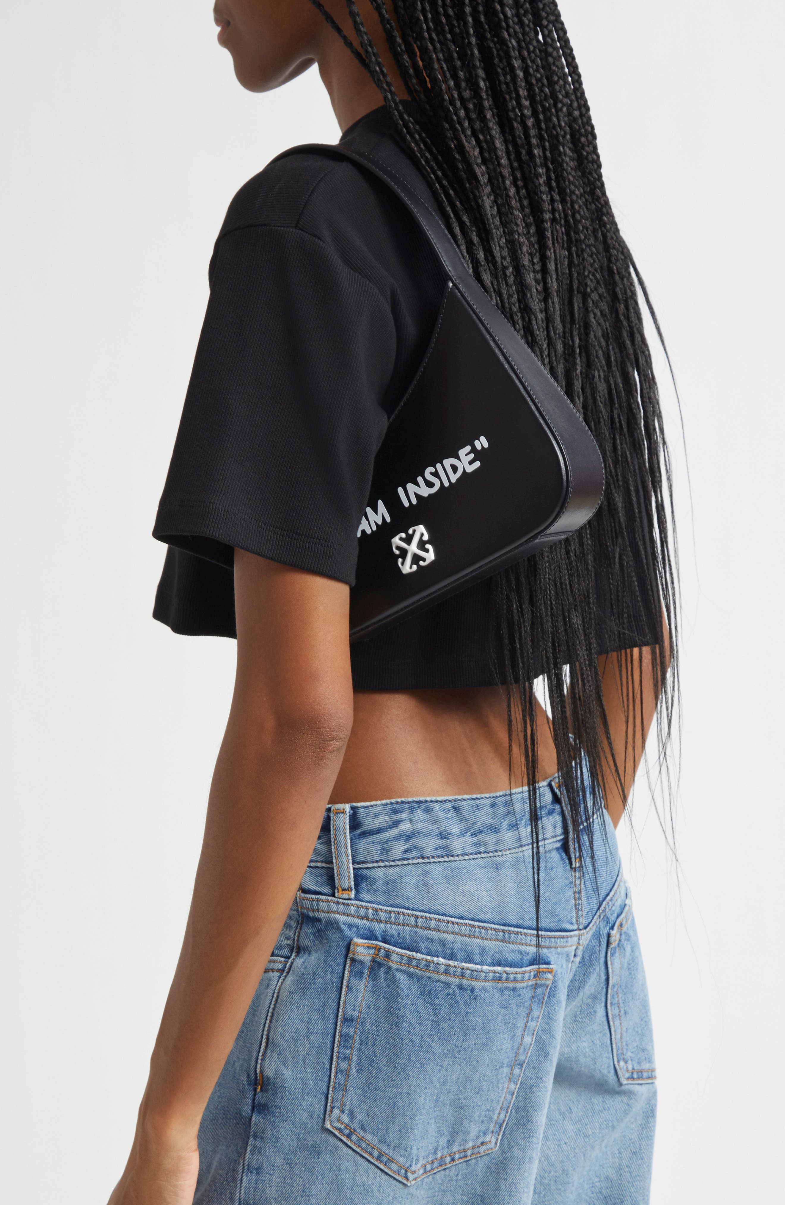 Off-White Jitney Quote Leather Shoulder Bag, Alternate, color, 