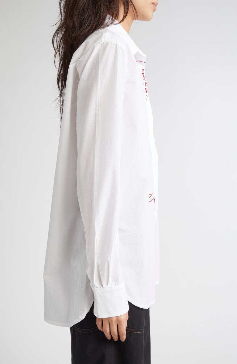 KÚR Hand-Embroidered Face Side Profile Oranbic Cotton Button-Up Shirt, Alternate, color, White