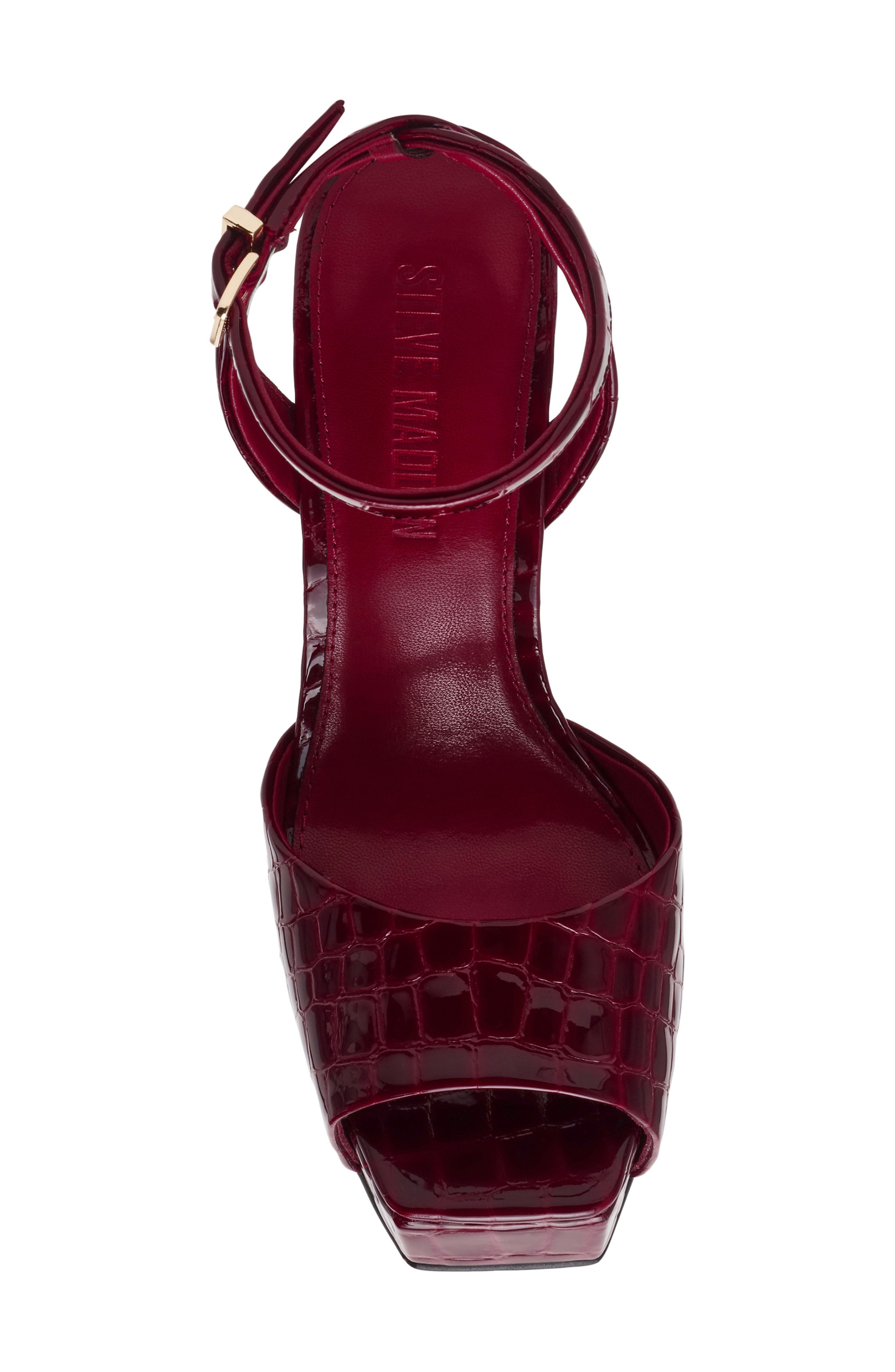 Steve Madden Sass Ankle Strap Platform Sandal, Alternate, color, Red Croco