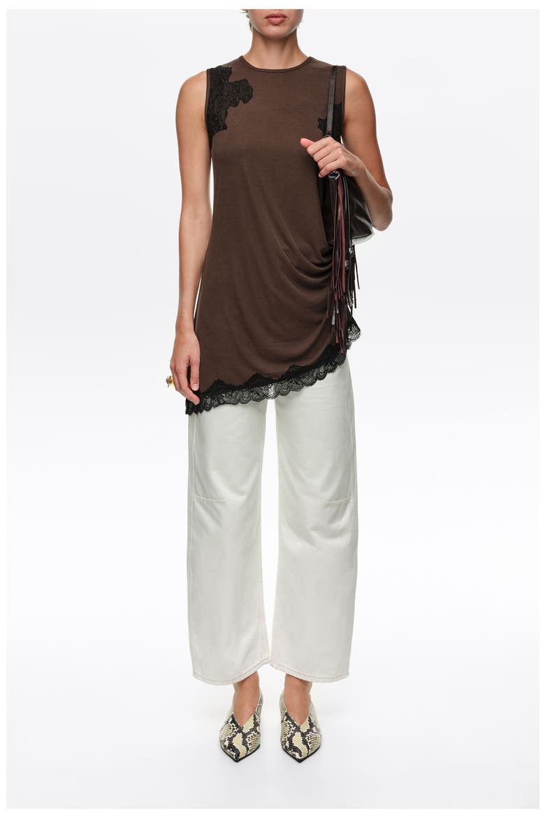 Fluid Ribbed Lace Top, Alternate, color, CHOCOLATE