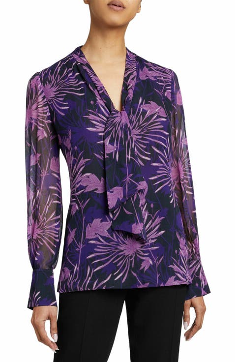Francis Blouse with Neck Tie in Abstract Floral Crinkled Georgette