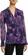 Santorelli Francis Blouse with Neck Tie in Abstract Floral Crinkled Georgette